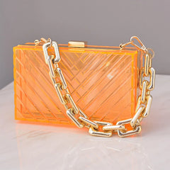 Metal Chain Acrylic Bag Dinner Bag Transparent Diagonal Women Bag