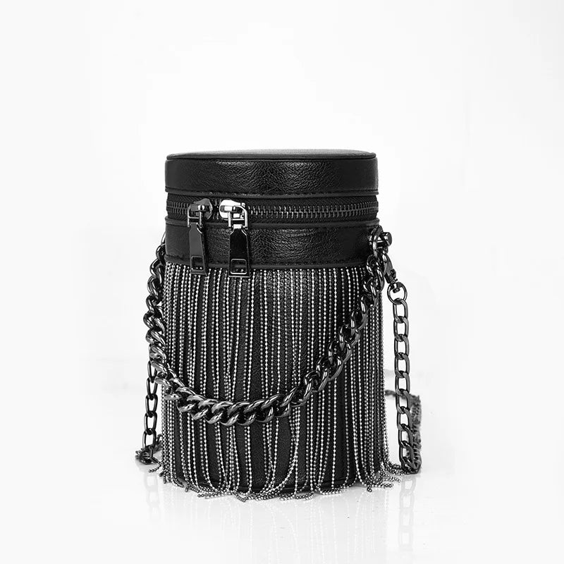 Mini PU Leather Bucket Crossbody Bag with Tassel