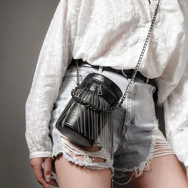 Mini PU Leather Bucket Crossbody Bag with Tassel