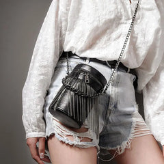 Mini PU Leather Bucket Crossbody Bag with Tassel