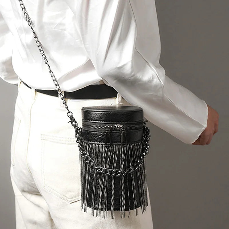 Mini PU Leather Bucket Crossbody Bag with Tassel