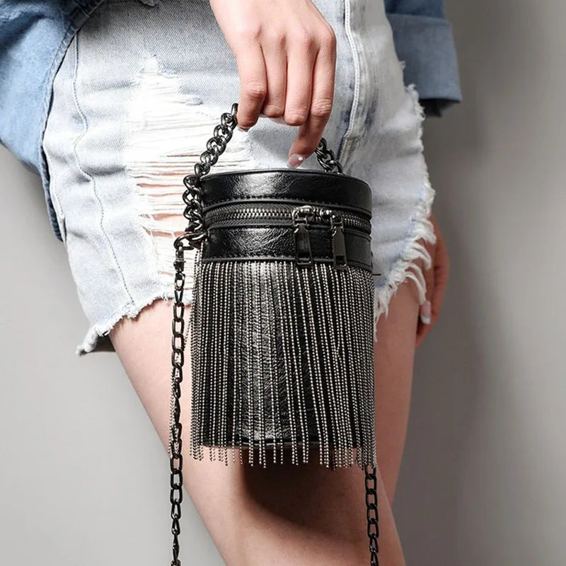 Mini PU Leather Bucket Crossbody Bag with Tassel