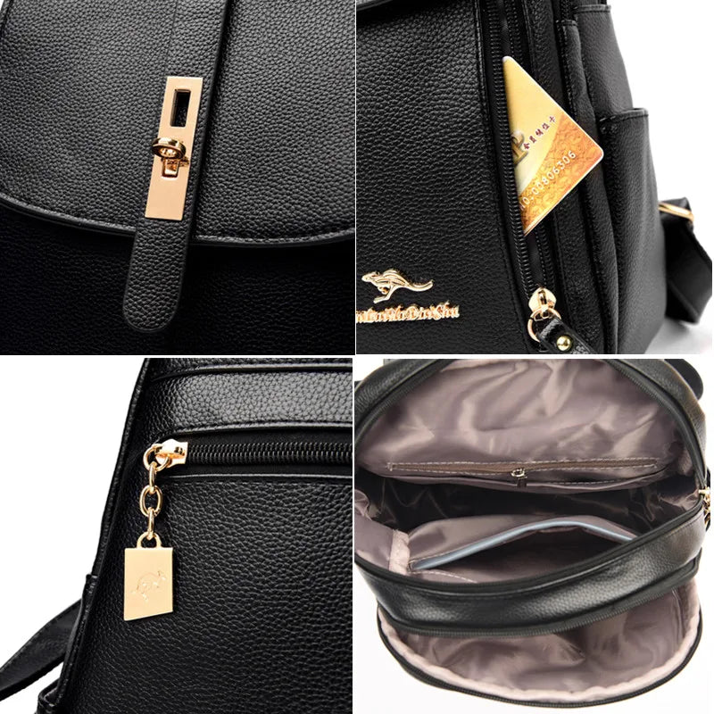 Women Travel Backpack Girls School Backapck High PU Leather Women Back pack