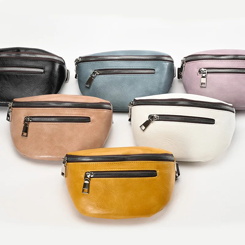 Multifunction Women's Fanny Pack Shoulder Bag Leather Chest Bag Female Belt