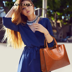 Oil Leather Bags for Women Handbag Female High Women Messenger Tote Bag