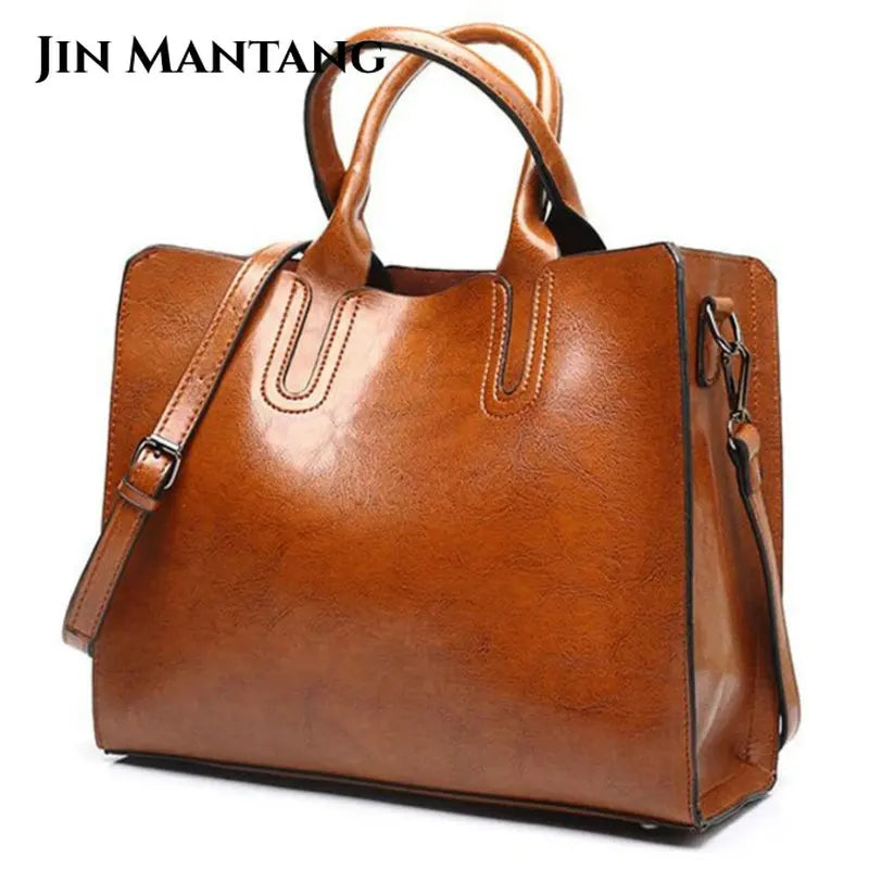 Oil Leather Bags for Women Handbag Female High Women Messenger Tote Bag