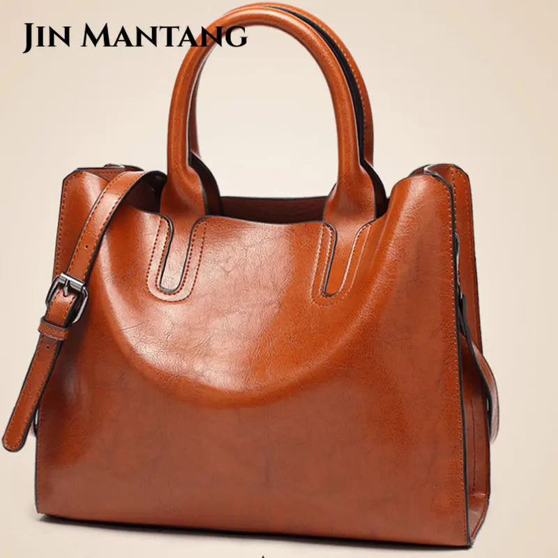 Oil Leather Bags for Women Handbag Female High Women Messenger Tote Bag