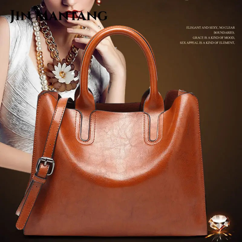 Oil Leather Bags for Women Handbag Female High Women Messenger Tote Bag