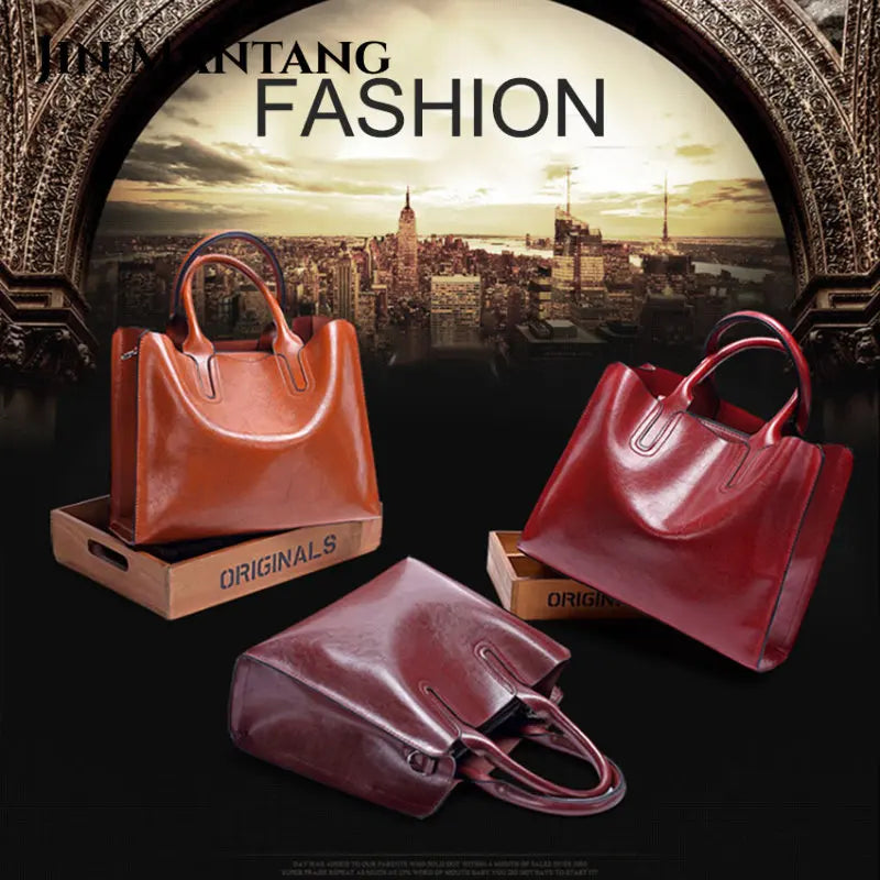 Oil Leather Bags for Women Handbag Female High Women Messenger Tote Bag
