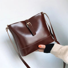 Oil PU Leather Women's Bucket Bag Handbags One-shoulder Messenger Bags