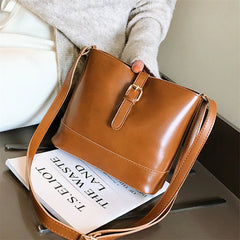 Oil PU Leather Women's Bucket Bag Handbags One-shoulder Messenger Bags
