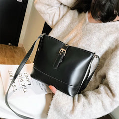 Oil PU Leather Women's Bucket Bag Handbags One-shoulder Messenger Bags
