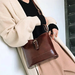 Oil PU Leather Women's Bucket Bag Handbags One-shoulder Messenger Bags