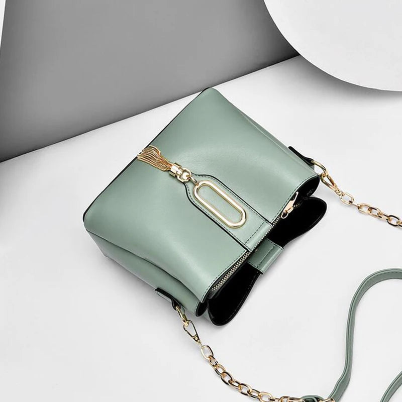 PU Leather Bucket Bag Female Crossbody Bag Butterfly Pendant Shoulder Bag