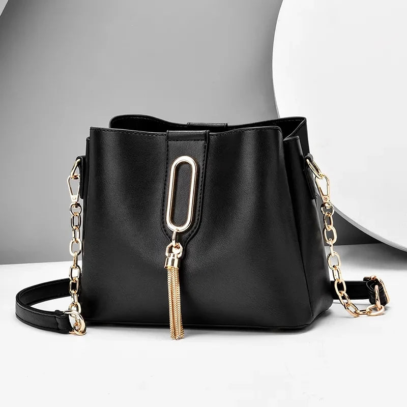 PU Leather Bucket Bag Female Crossbody Bag Butterfly Pendant Shoulder Bag