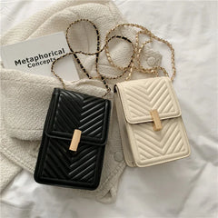 Square Phone Bag with Chain Mini Messenger Bag PU Leather Phone Pouch