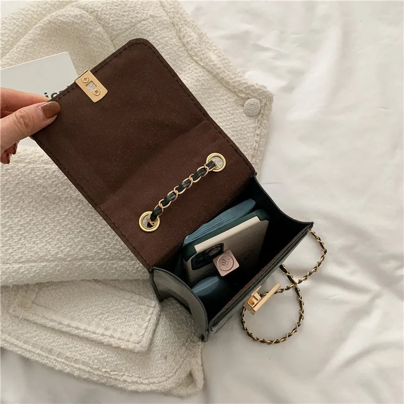 Square Phone Bag with Chain Mini Messenger Bag PU Leather Phone Pouch