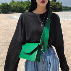 Retro Khaki Green Shoulder Bag Wide Strap Flap Shopper Bag