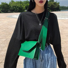 Retro Khaki Green Shoulder Bag Wide Strap Flap Shopper Bag