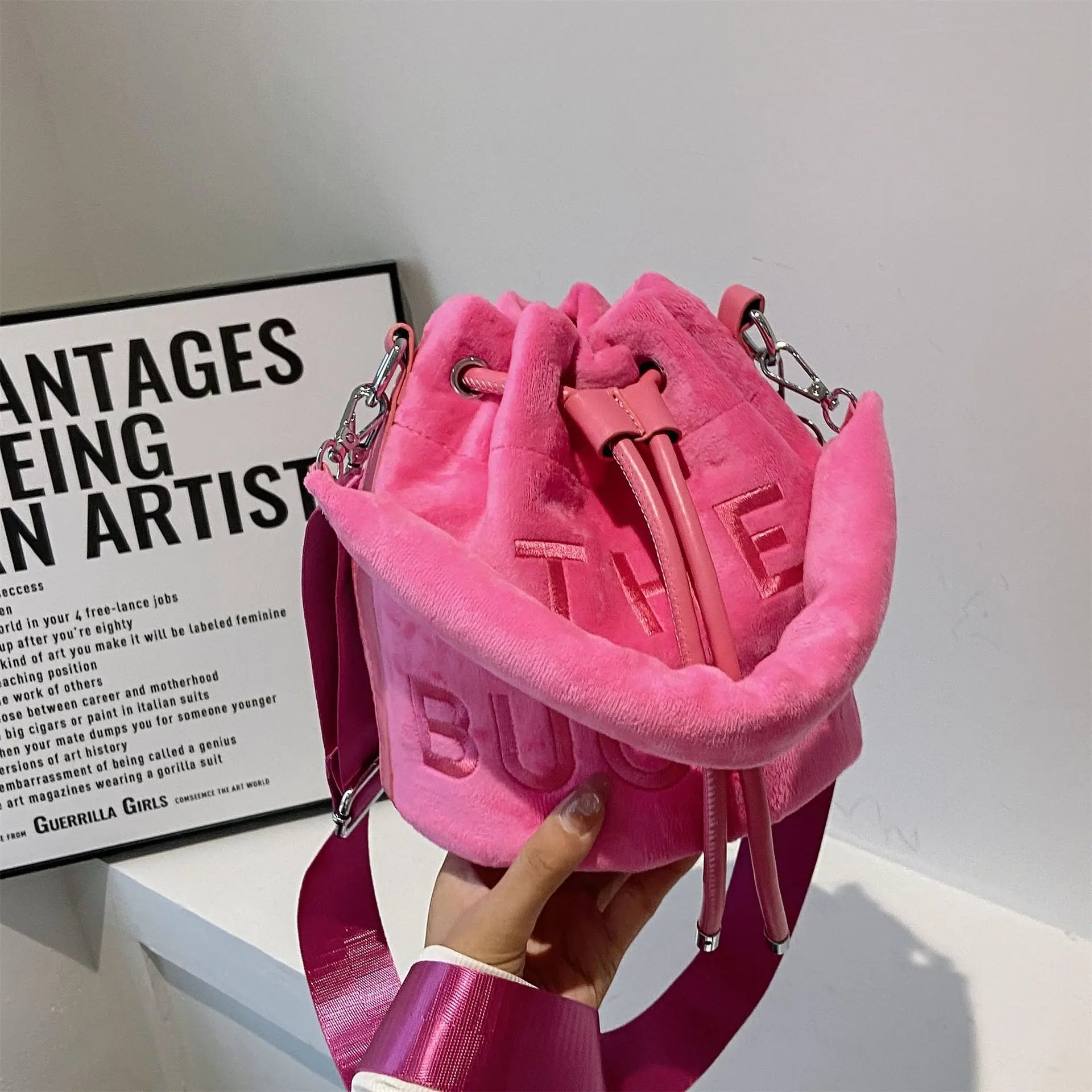 Faux Fur Plush Bucket Bag Handbag for Women