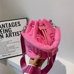Faux Fur Plush Bucket Bag Handbag for Women