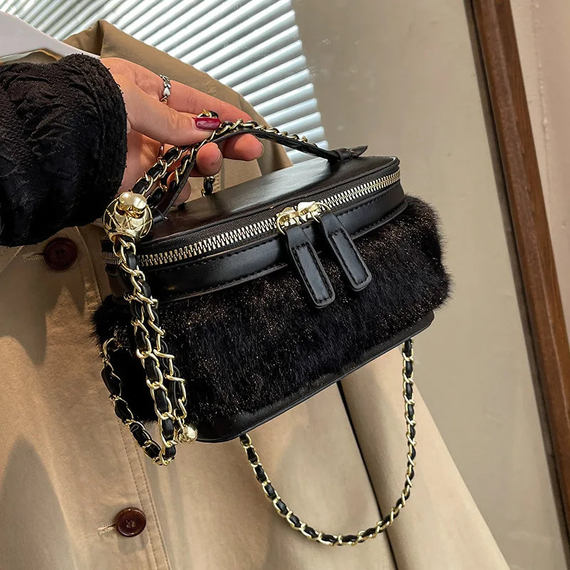 Plush Stitching Box Crossbody Bags Women Handbags And Purses