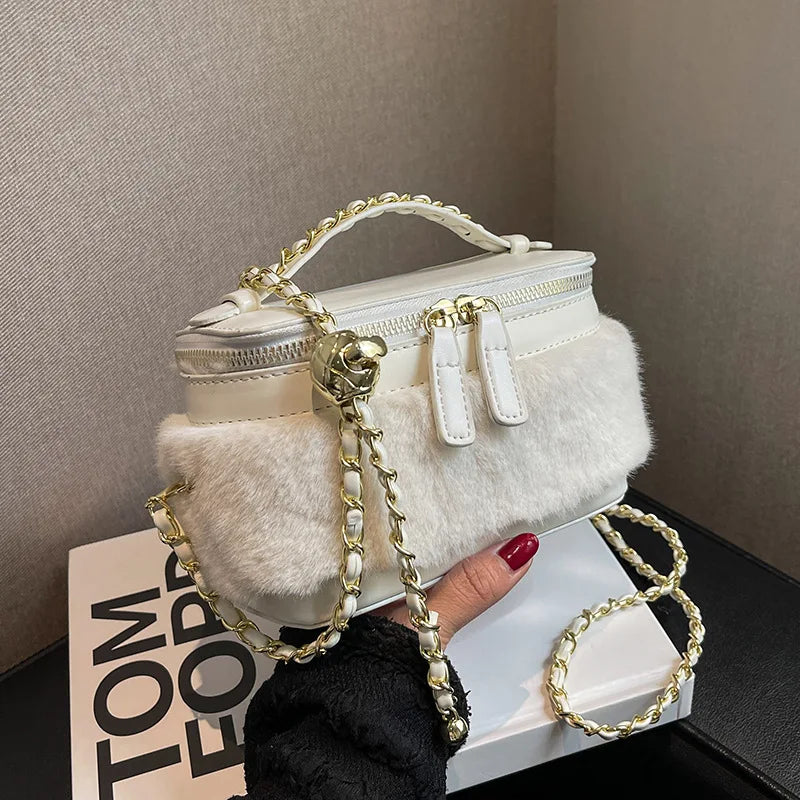 Plush Stitching Box Crossbody Bags Women Handbags And Purses