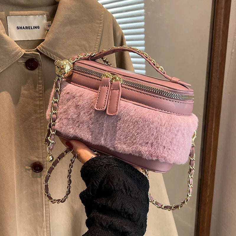 Plush Stitching Box Crossbody Bags Women Handbags And Purses