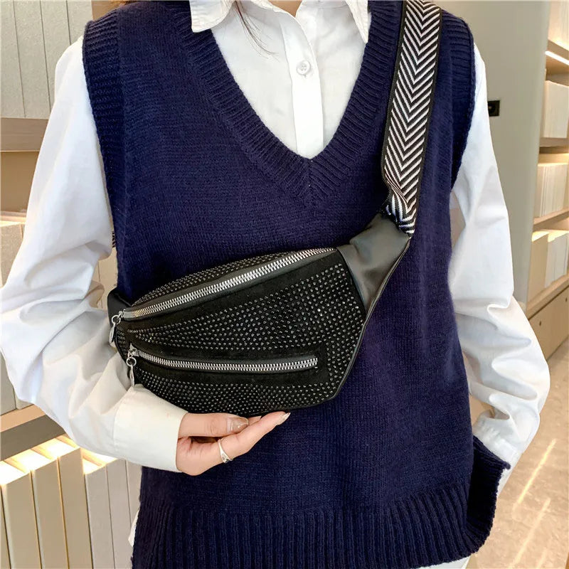 Rhinestones Waist Bag For Women, Belt Bags, Shoulder Chest Bags