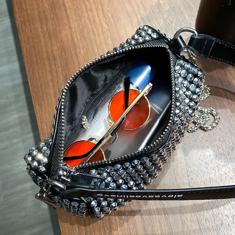 Rhinestones Women's Shoulder Bags PU Leather Ladies Handbags Clutch Purses