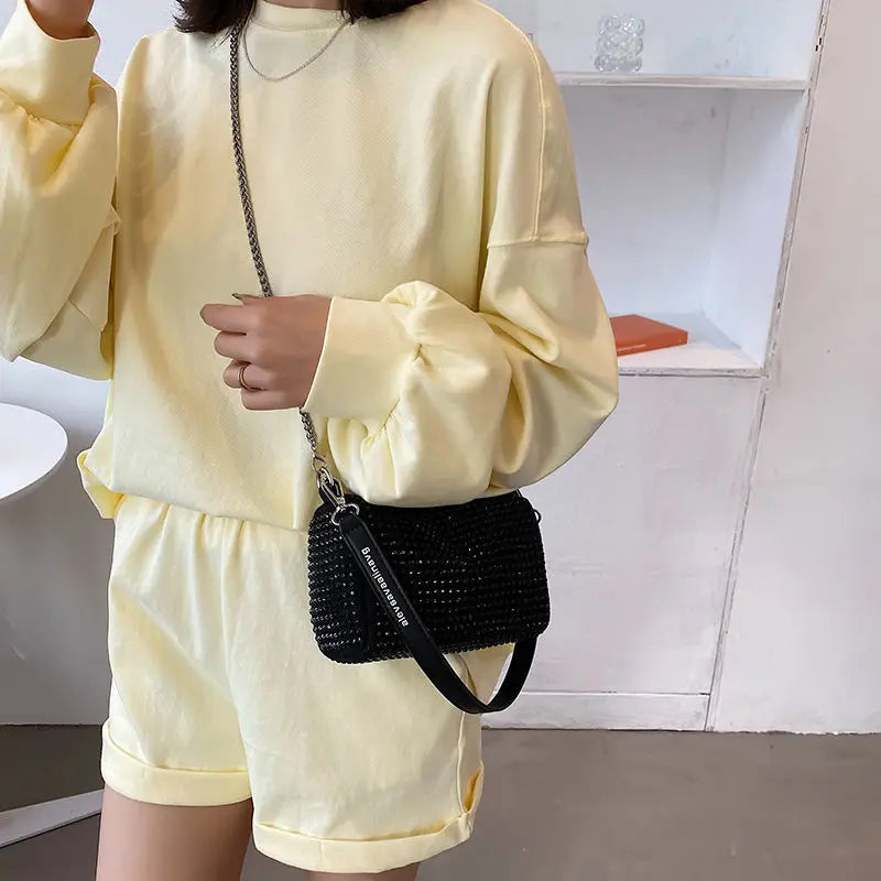 Rhinestones Women's Shoulder Bags PU Leather Ladies Handbags Clutch Purses