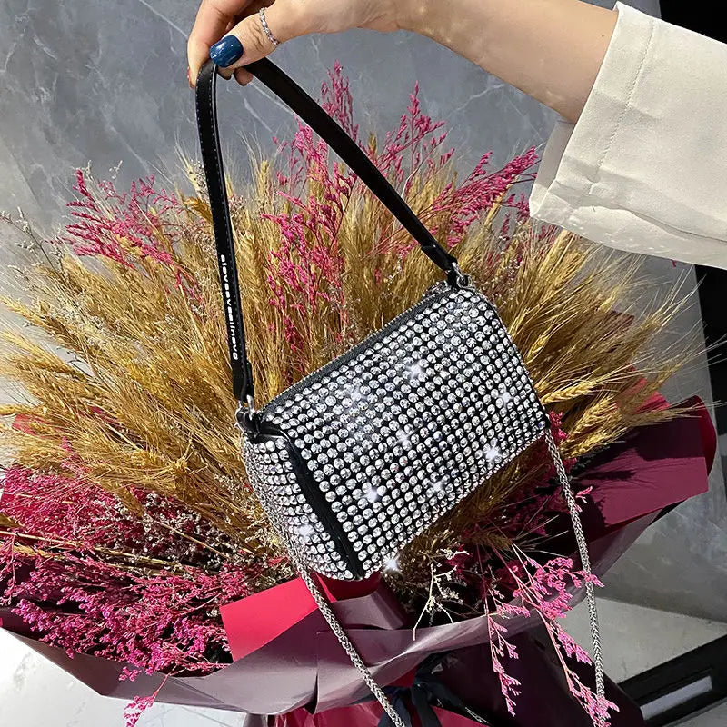 Rhinestones Women's Shoulder Bags PU Leather Ladies Handbags Clutch Purses