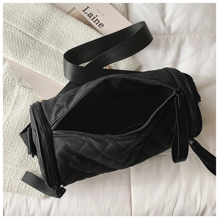 Rhombic Cylindrical Nylon Shoulder Bag for Women