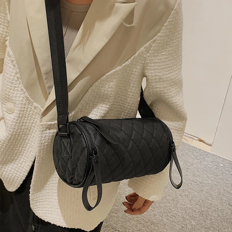 Rhombic Cylindrical Nylon Shoulder Bag for Women