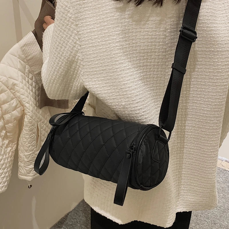 Rhombic Cylindrical Nylon Shoulder Bag for Women