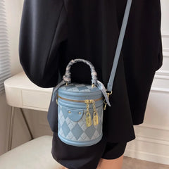 Rhombus Print PU Leather Crossbody Sling Bag Women Totes Handbag