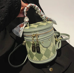 Rhombus Print PU Leather Crossbody Sling Bag Women Totes Handbag