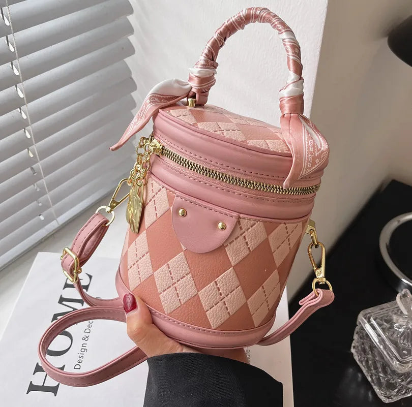 Rhombus Print PU Leather Crossbody Sling Bag Women Totes Handbag