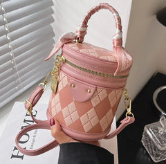 Rhombus Print PU Leather Crossbody Sling Bag Women Totes Handbag