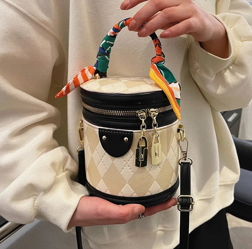 Rhombus Print PU Leather Crossbody Sling Bag Women Totes Handbag