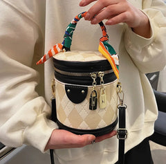 Rhombus Print PU Leather Crossbody Sling Bag Women Totes Handbag