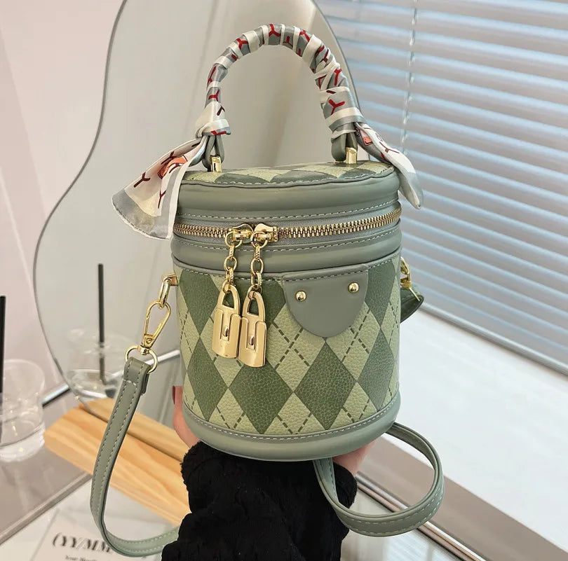 Rhombus Print PU Leather Crossbody Sling Bag Women Totes Handbag