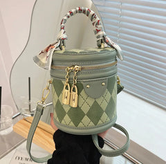 Rhombus Print PU Leather Crossbody Sling Bag Women Totes Handbag