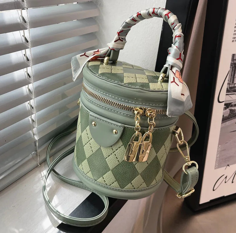 Rhombus Print PU Leather Crossbody Sling Bag Women Totes Handbag