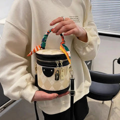 Rhombus Print PU Leather Crossbody Sling Bag Women Totes Handbag