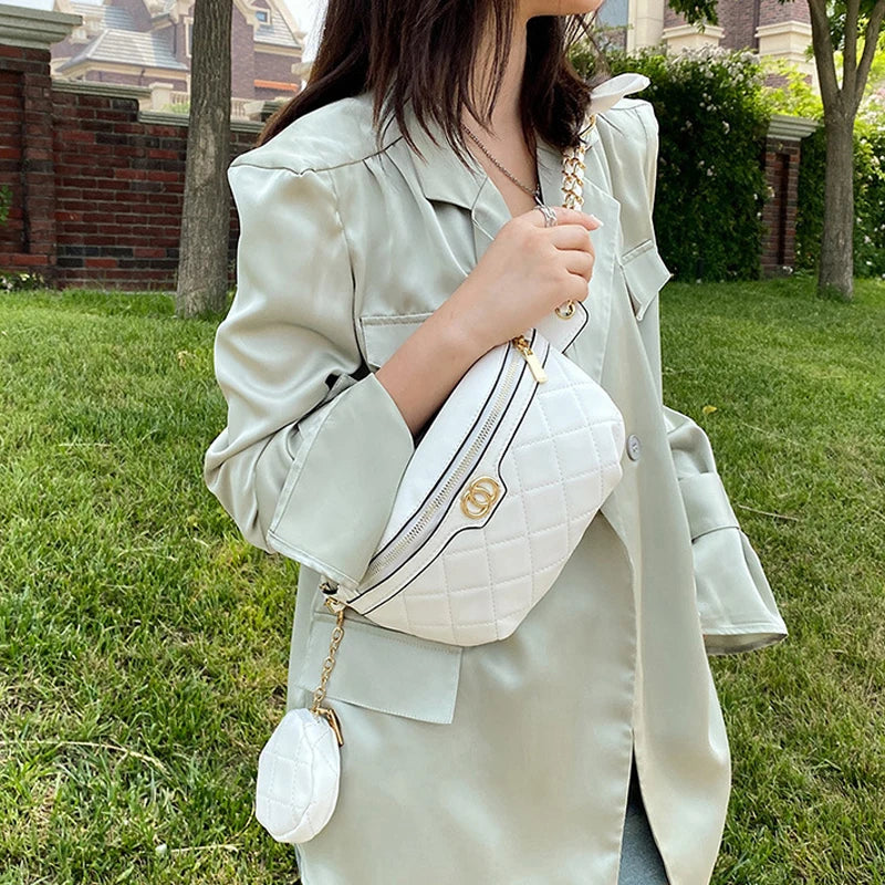 Rhombus Waist Bag Lady Two-piece Chest Bags Belt Bag