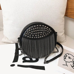 Punk Style Chain Shoulder Bag Small Rivet Tassel Crossbody Bag
