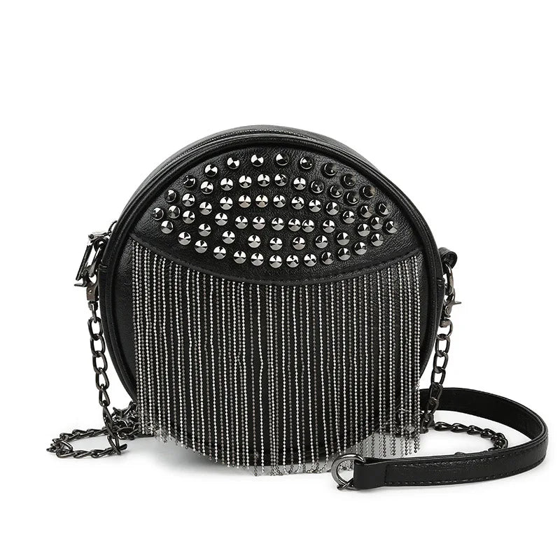 Punk Style Chain Shoulder Bag Small Rivet Tassel Crossbody Bag