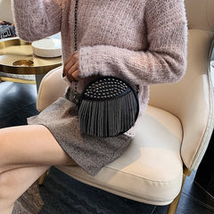 Punk Style Chain Shoulder Bag Small Rivet Tassel Crossbody Bag
