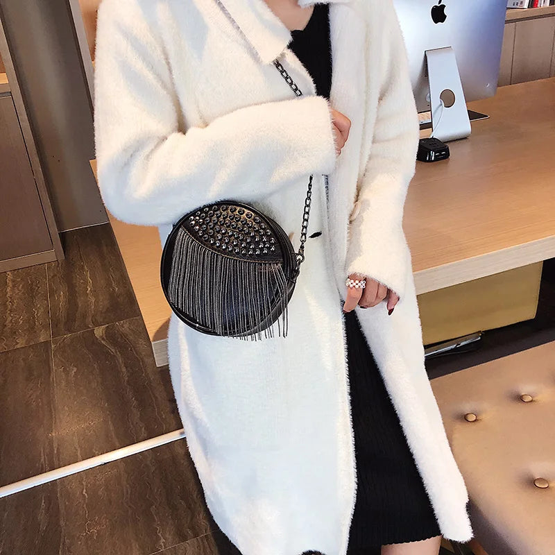 Punk Style Chain Shoulder Bag Small Rivet Tassel Crossbody Bag